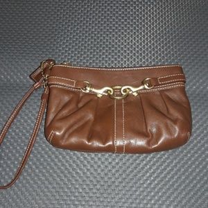 COACH Chocolate Brown Pleated Leather Wristlet